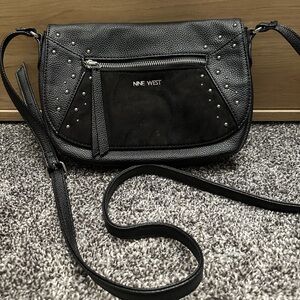 Black Silver Studded Nine West Crossbody Bag